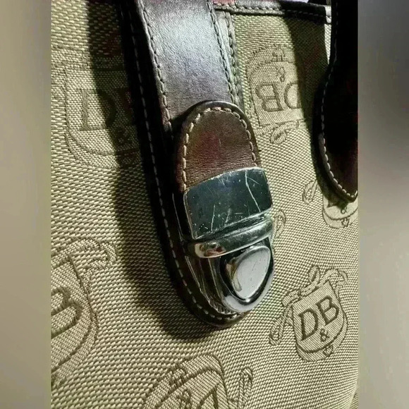 DOONEY & BOURKE Vintage Double Handle Signature Tan Canvas - Picture 2 of 16